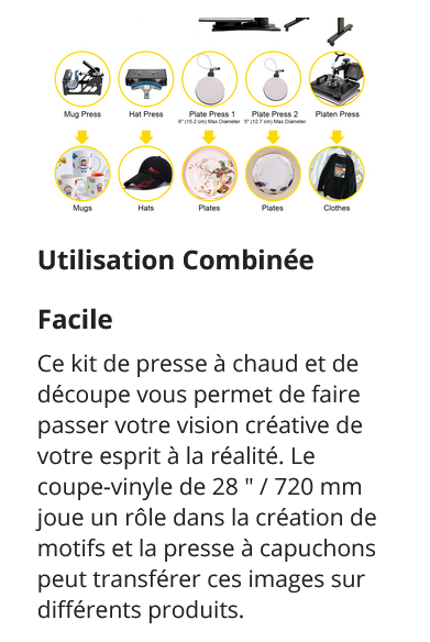 VENIR 5 en 1 Presse à Chaud Transfert 38x30 Potter de Découpe Vinyle 72 cm