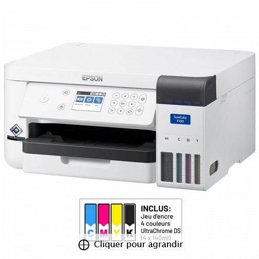 EPSON - Imprimante sublimation A4 SureColor SC-F100 + 1 jeu d'encre - pour transfert+ feuille