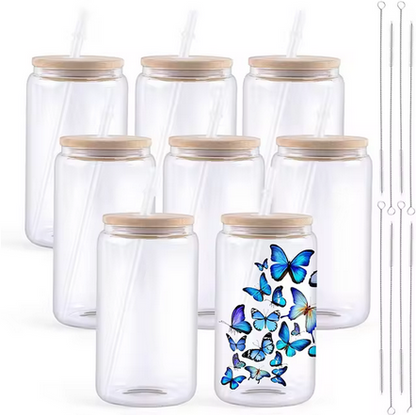 Gobelets en verre conviviale ré transparent avec couvercle en bambou lot de 8