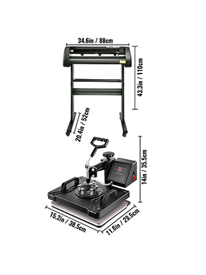 VEVOR 5 en 1 Presse à Chaud Transfert 38x30 Plotter de Découpe Vinyle 72cm