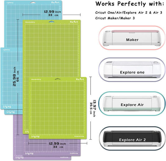 Reart Lot de 6 tapis de découpe de rechange adhésif – Fort, standard et léger pour créateur de cricut / Explore Air 2/Air/One – 30,5 x 30,5 cm x 61 cm x 3 paquets.